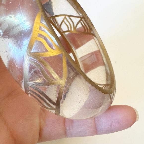 Vintage Silver Gold Embellished Clear Lucite Bangle Bracelet Set - Picture 8 of 12